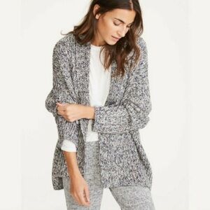 Lou and Grey Chunky Knit Marled Sweater Open Cardigan Grey Women M Cozy Casual